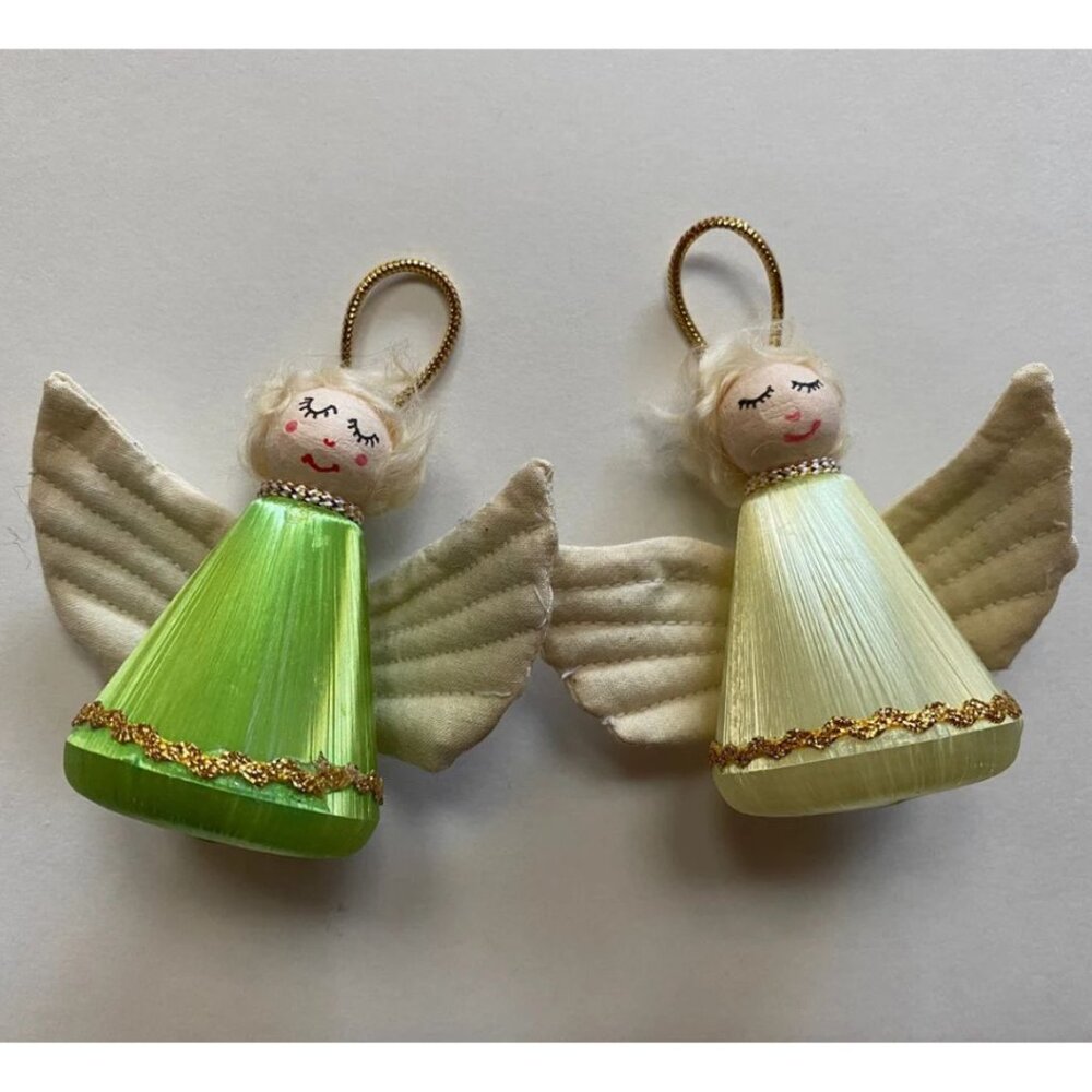 Angel Christmas Tree Ornaments Pair Handmade Vintage Style Holiday Decor